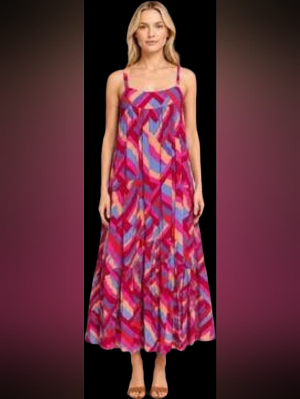 Abel The Label Sienna Bright Pink Multi Geometric Tiered Dress